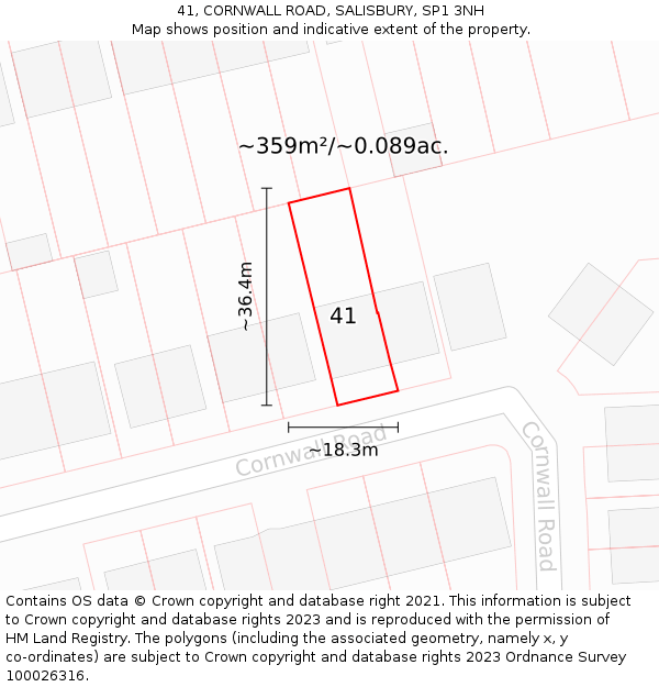 41, CORNWALL ROAD, SALISBURY, SP1 3NH: Plot and title map