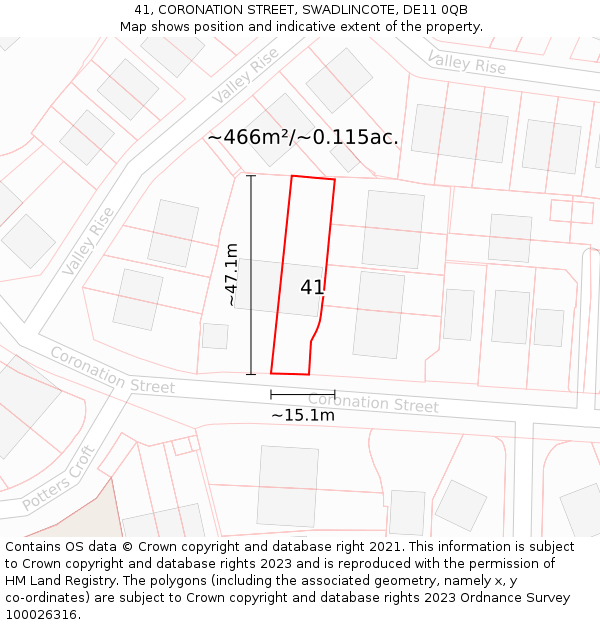 41, CORONATION STREET, SWADLINCOTE, DE11 0QB: Plot and title map