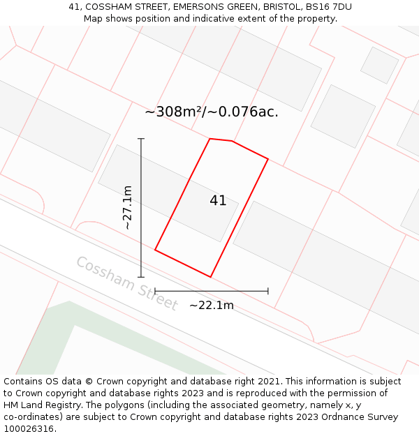 41, COSSHAM STREET, EMERSONS GREEN, BRISTOL, BS16 7DU: Plot and title map