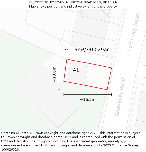 41, COTTINGLEY ROAD, ALLERTON, BRADFORD, BD15 9JN: Plot and title map