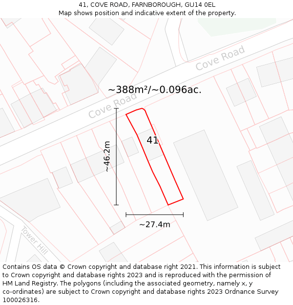 41, COVE ROAD, FARNBOROUGH, GU14 0EL: Plot and title map