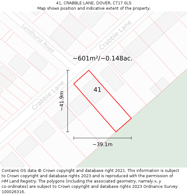 41, CRABBLE LANE, DOVER, CT17 0LS: Plot and title map