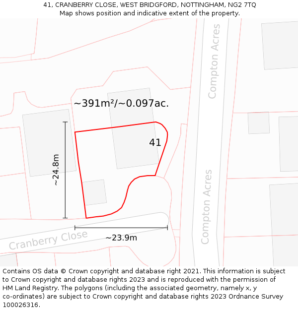 41, CRANBERRY CLOSE, WEST BRIDGFORD, NOTTINGHAM, NG2 7TQ: Plot and title map