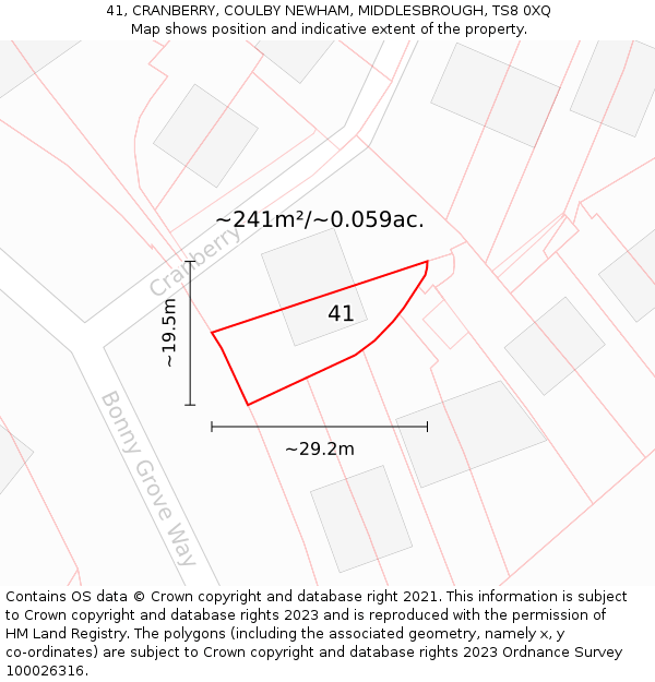 41, CRANBERRY, COULBY NEWHAM, MIDDLESBROUGH, TS8 0XQ: Plot and title map