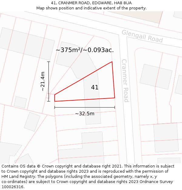 41, CRANMER ROAD, EDGWARE, HA8 8UA: Plot and title map