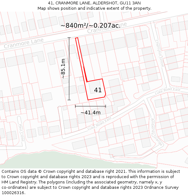 41, CRANMORE LANE, ALDERSHOT, GU11 3AN: Plot and title map