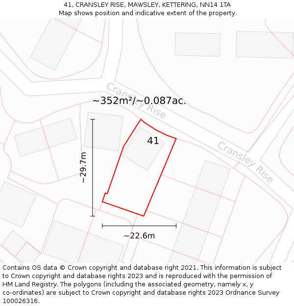 41, CRANSLEY RISE, MAWSLEY, KETTERING, NN14 1TA: Plot and title map