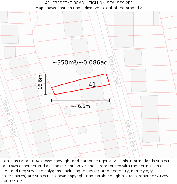 41, CRESCENT ROAD, LEIGH-ON-SEA, SS9 2PF: Plot and title map