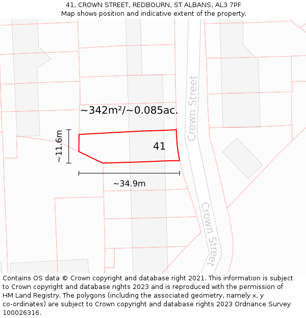 41, CROWN STREET, REDBOURN, ST ALBANS, AL3 7PF: Plot and title map