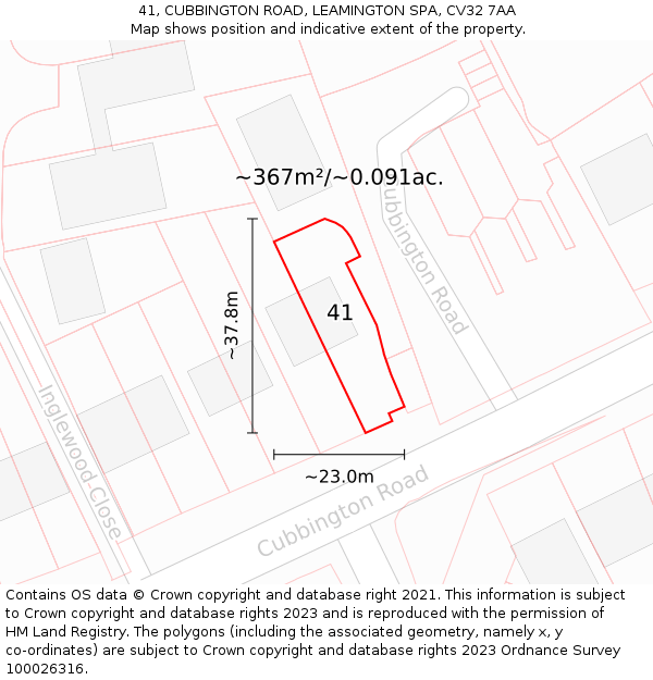 41, CUBBINGTON ROAD, LEAMINGTON SPA, CV32 7AA: Plot and title map