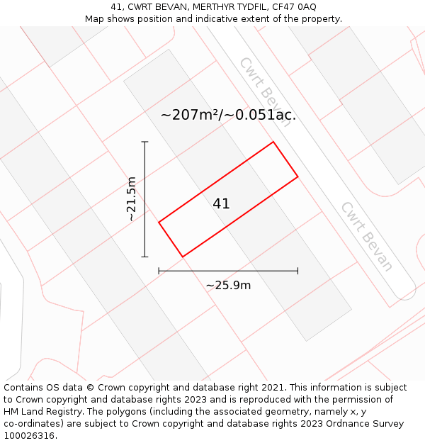 41, CWRT BEVAN, MERTHYR TYDFIL, CF47 0AQ: Plot and title map