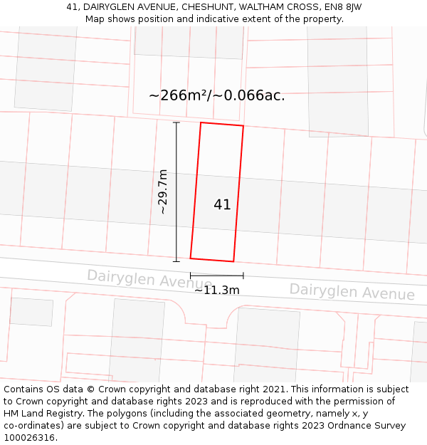 41, DAIRYGLEN AVENUE, CHESHUNT, WALTHAM CROSS, EN8 8JW: Plot and title map