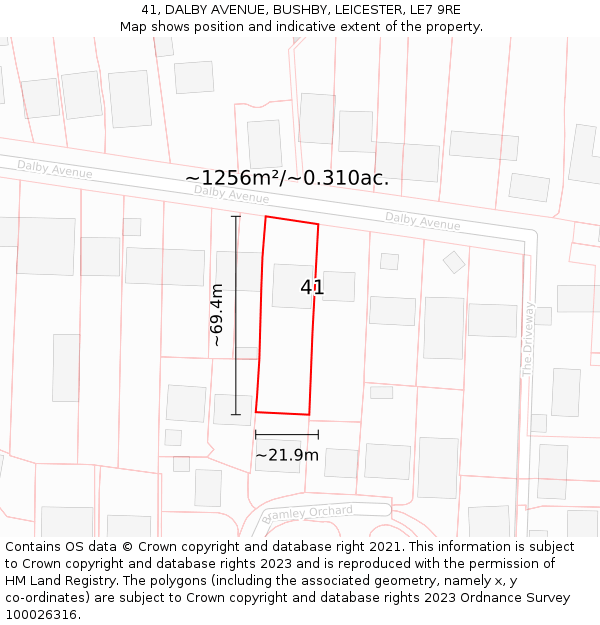 41, DALBY AVENUE, BUSHBY, LEICESTER, LE7 9RE: Plot and title map