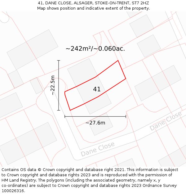 41, DANE CLOSE, ALSAGER, STOKE-ON-TRENT, ST7 2HZ: Plot and title map