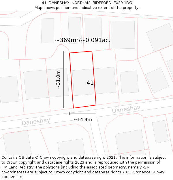 41, DANESHAY, NORTHAM, BIDEFORD, EX39 1DG: Plot and title map