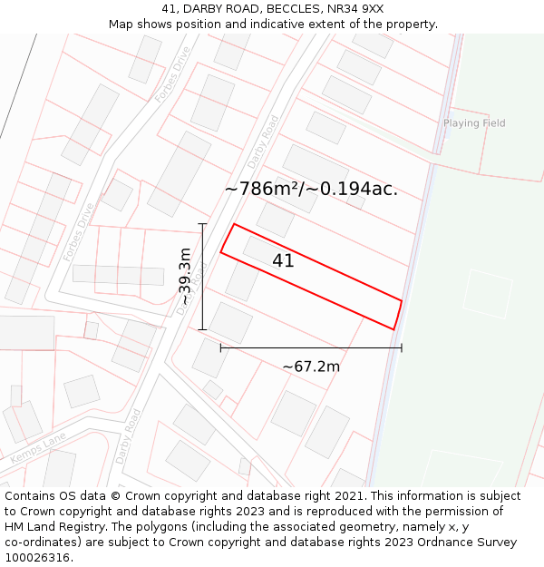 41, DARBY ROAD, BECCLES, NR34 9XX: Plot and title map