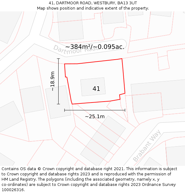 41, DARTMOOR ROAD, WESTBURY, BA13 3UT: Plot and title map