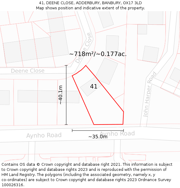 41, DEENE CLOSE, ADDERBURY, BANBURY, OX17 3LD: Plot and title map