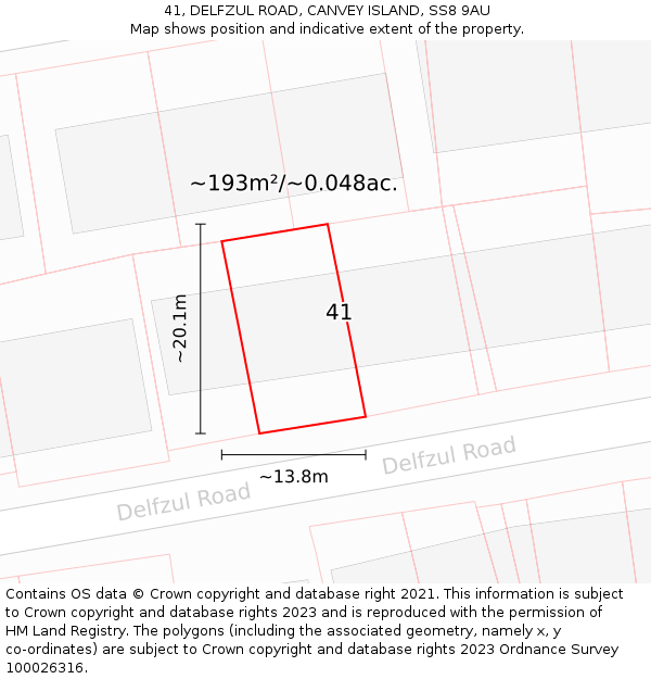 41, DELFZUL ROAD, CANVEY ISLAND, SS8 9AU: Plot and title map