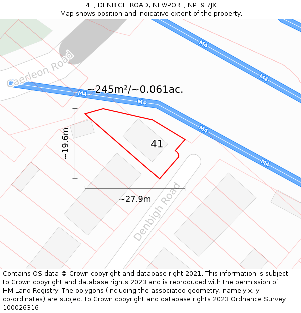 41, DENBIGH ROAD, NEWPORT, NP19 7JX: Plot and title map