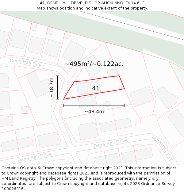 41, DENE HALL DRIVE, BISHOP AUCKLAND, DL14 6UF: Plot and title map