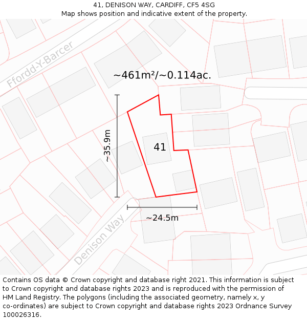 41, DENISON WAY, CARDIFF, CF5 4SG: Plot and title map