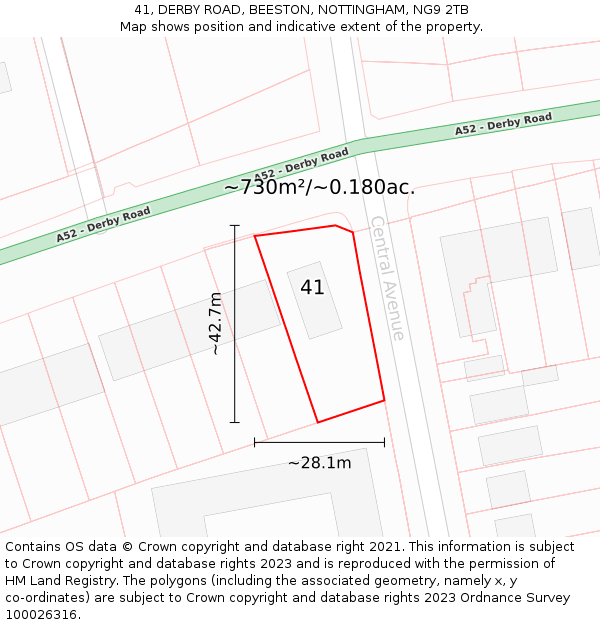 41, DERBY ROAD, BEESTON, NOTTINGHAM, NG9 2TB: Plot and title map