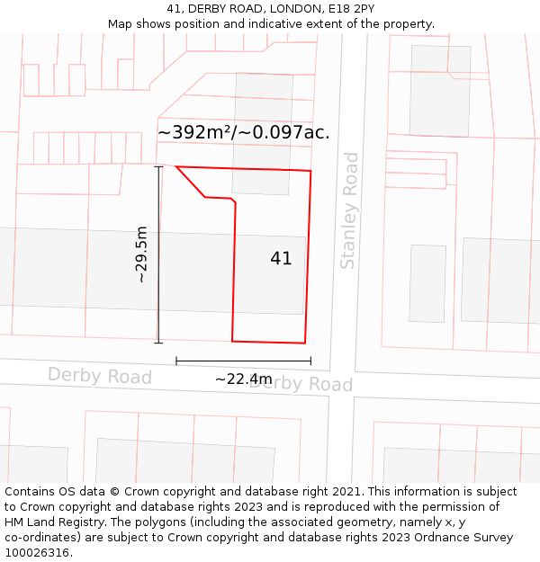 41, DERBY ROAD, LONDON, E18 2PY: Plot and title map