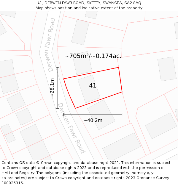 41, DERWEN FAWR ROAD, SKETTY, SWANSEA, SA2 8AQ: Plot and title map