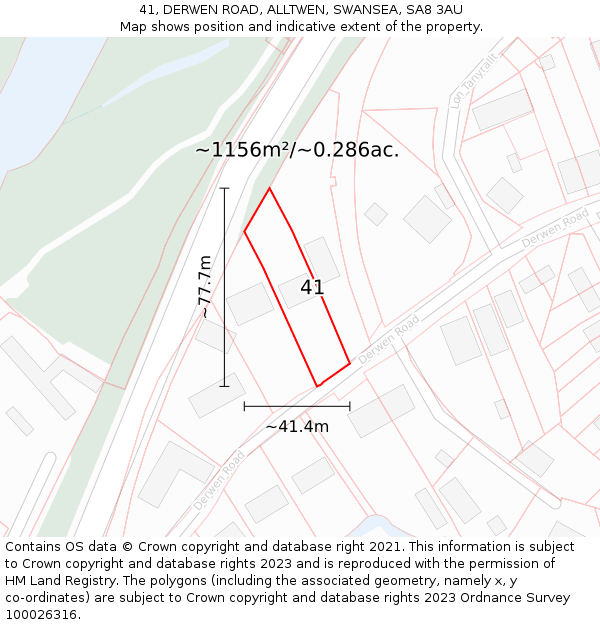 41, DERWEN ROAD, ALLTWEN, SWANSEA, SA8 3AU: Plot and title map