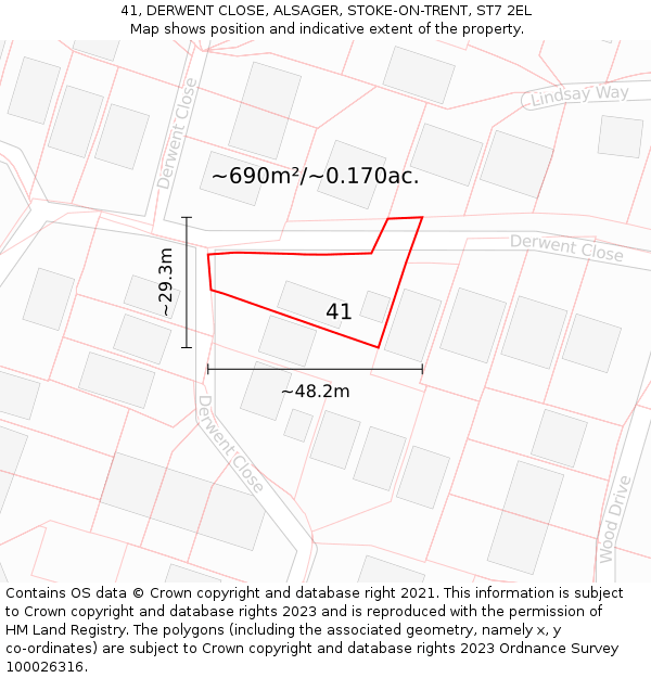 41, DERWENT CLOSE, ALSAGER, STOKE-ON-TRENT, ST7 2EL: Plot and title map