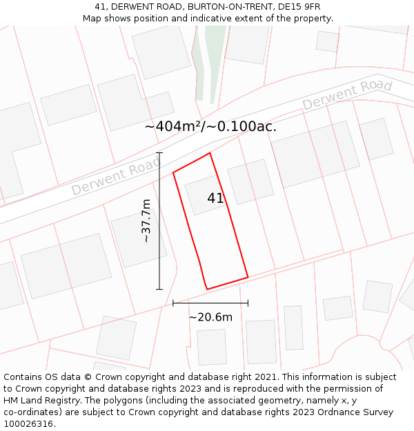 41, DERWENT ROAD, BURTON-ON-TRENT, DE15 9FR: Plot and title map