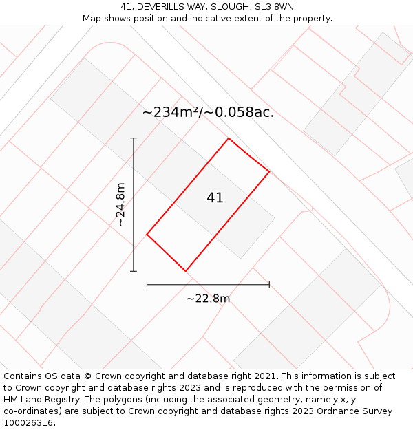 41, DEVERILLS WAY, SLOUGH, SL3 8WN: Plot and title map