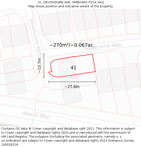 41, DEVONSHIRE WAY, FAREHAM, PO14 3AQ: Plot and title map