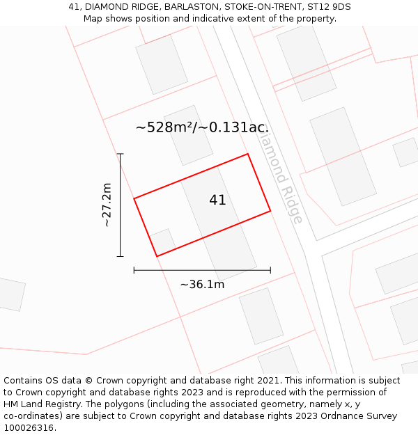 41, DIAMOND RIDGE, BARLASTON, STOKE-ON-TRENT, ST12 9DS: Plot and title map