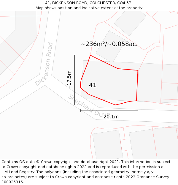 41, DICKENSON ROAD, COLCHESTER, CO4 5BL: Plot and title map