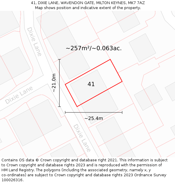 41, DIXIE LANE, WAVENDON GATE, MILTON KEYNES, MK7 7AZ: Plot and title map