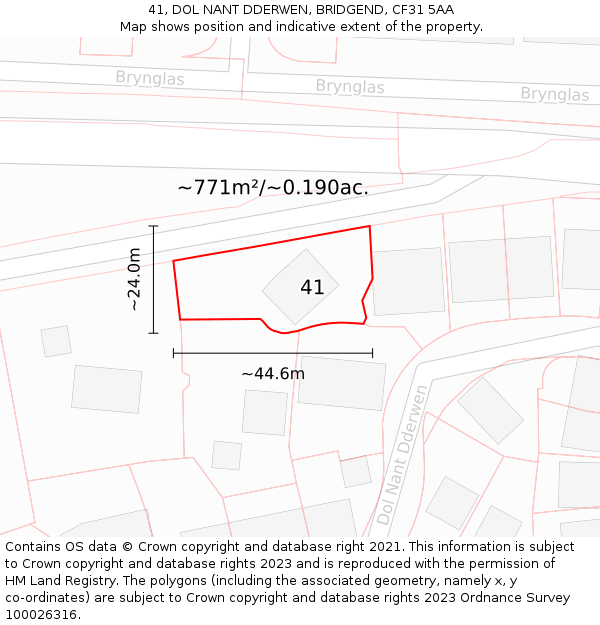 41, DOL NANT DDERWEN, BRIDGEND, CF31 5AA: Plot and title map