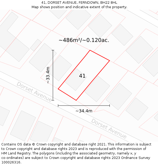 41, DORSET AVENUE, FERNDOWN, BH22 8HL: Plot and title map