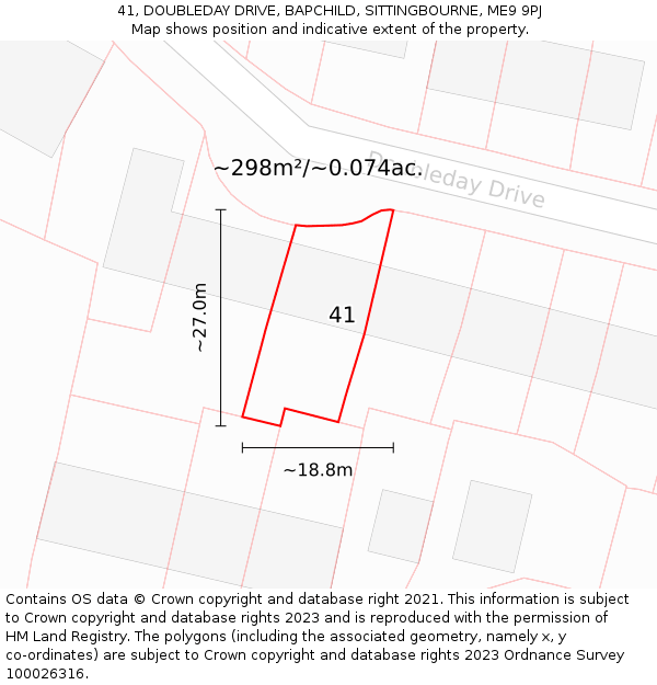 41, DOUBLEDAY DRIVE, BAPCHILD, SITTINGBOURNE, ME9 9PJ: Plot and title map