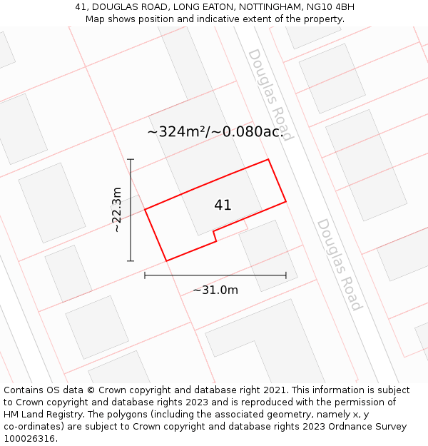 41, DOUGLAS ROAD, LONG EATON, NOTTINGHAM, NG10 4BH: Plot and title map