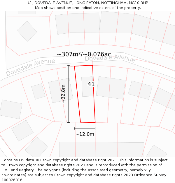 41, DOVEDALE AVENUE, LONG EATON, NOTTINGHAM, NG10 3HP: Plot and title map