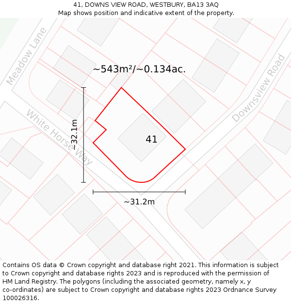 41, DOWNS VIEW ROAD, WESTBURY, BA13 3AQ: Plot and title map