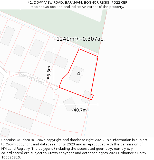 41, DOWNVIEW ROAD, BARNHAM, BOGNOR REGIS, PO22 0EF: Plot and title map