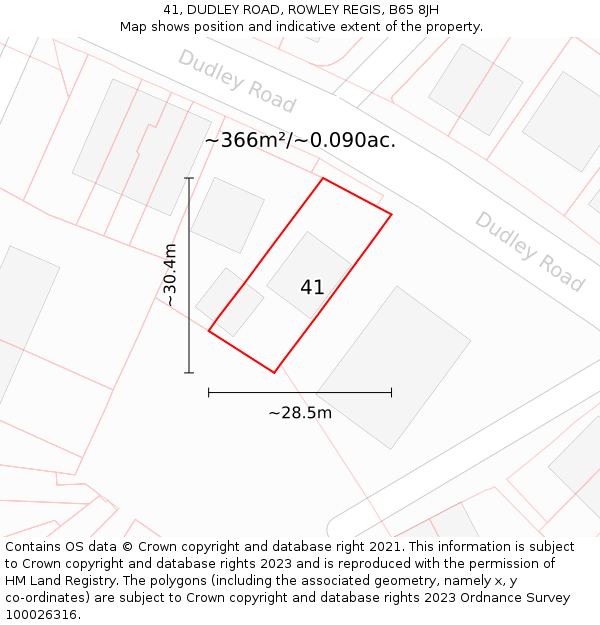 41, DUDLEY ROAD, ROWLEY REGIS, B65 8JH: Plot and title map