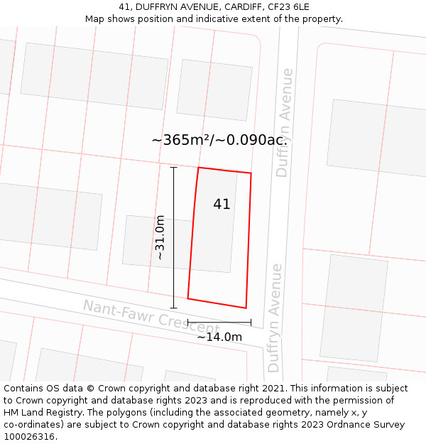 41, DUFFRYN AVENUE, CARDIFF, CF23 6LE: Plot and title map