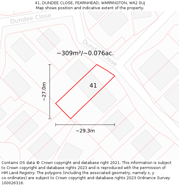 41, DUNDEE CLOSE, FEARNHEAD, WARRINGTON, WA2 0UJ: Plot and title map