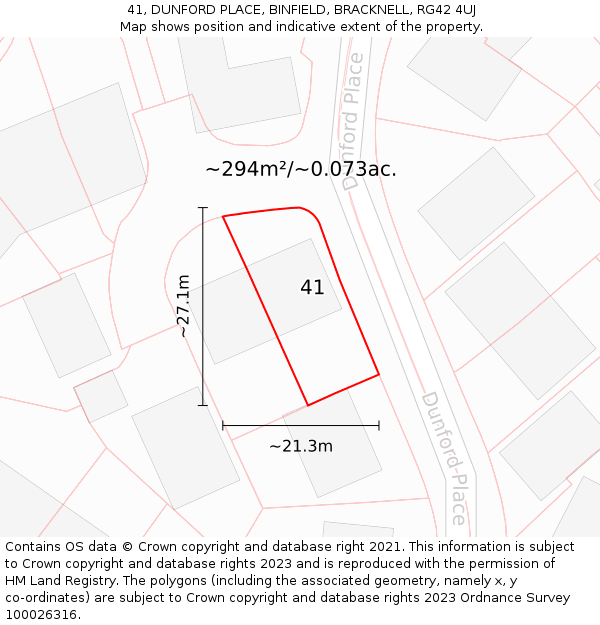 41, DUNFORD PLACE, BINFIELD, BRACKNELL, RG42 4UJ: Plot and title map