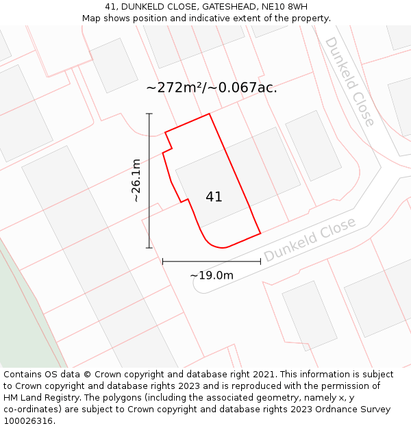 41, DUNKELD CLOSE, GATESHEAD, NE10 8WH: Plot and title map