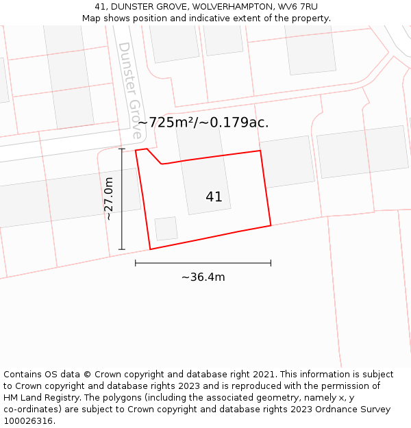 41, DUNSTER GROVE, WOLVERHAMPTON, WV6 7RU: Plot and title map